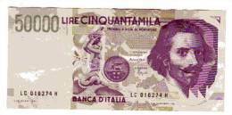 BILLET ITALIE - P.116 - 50000 LIRE - 1992 - BERNINI - STATUE EQUESTRE - CHIFFRE EN VERT - 50000 Lire