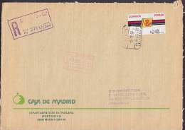 Spain Registered Certificado CAJA DE MADRID 1992 Cover Letra DANSKE BANK Denmark ATM / Frama Label Franking - Machines à Affranchir (EMA)