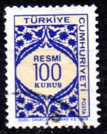 TURKEY 1973 Official - 100k. - Blue And Cream FU - Official Stamps