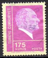TURKEY 1972 Kemal Ataturk - 175k. - Purple On Yellow FU - Used Stamps
