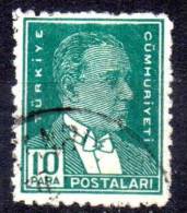 TURKEY 1931 Kemal Ataturk - Green - 10para. FU - Used Stamps