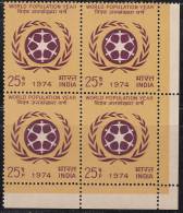 India MNH 1974, Block Of 4, World Population Year - Blocchi & Foglietti