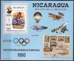 NICARAGUA - OLYMPIC MOSCOW - PLANE - ZEPPELIN - STAMPS On STAMPS - R.HILL - 1980 - Zeppelins