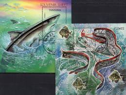 Riemenfisch WWF 1993 Tanzania Block 168+225 O 5€ Meeres-Welt Haie Hoja M/s S/s Bloque Bloc More Fauna Sheet Bf Tansania - Delfines