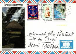 NOUVELLE CALEDONIE NOUMEA CASE MELANESIENNE JOURNEE DES ARMEES COQUILLAGE FLORE LETTRE PAR AVION MARCOPHILIE - Cartas & Documentos