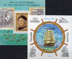 Entdeckung Amerika Tanzania Block 189+Bl.244 ** 7€ Segelschiff 1992 Columbus History Ship Blocs Barke Sheets Bf Tansania - Indianen