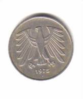 GERMANY   5  MARK  1975 F  (KM # 140.1) - 5 Marchi