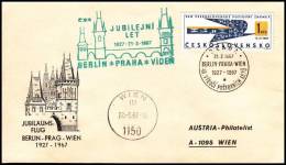 Czechoslovakia 1967 , Airmail Cover Berlin - Praha - Wien, Anniversary Flight - Luchtpost