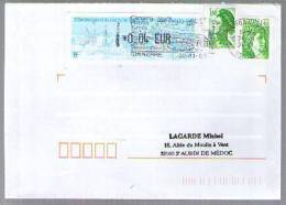 France Lettre Flamme & CAD Tonnerre 20-11-2003 / Tp Sabine 2157 Roulette & Liberté 2222 + étiquette Marseille à 0,04 - Coil Stamps