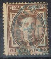Sello 25 Cts Alfonso XII 1878, Marca Administrativa Gobierno Provincia En Azul, Num 177 º - Gebraucht