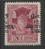 EGEO 1943 PRO ASSISTENZA EGEO OCCUPAZIONE TEDESCA VARIETA' CENT. 5 + 5C  MNH VARIETY - Egeo (Occup. Tedesca)