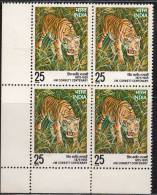 India MNH 1976, Block Of 4, Edward James (Jim) Corbett, Writer &Naturalist, Tiger Animal, Big Cat - Blocchi & Foglietti