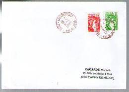 France Lettre CAD Paris Rochechouart 6-04-1999 / Tp Sabine Roulette 2157 & 2158 - N° 140 Rouge Au Dos Du 2157 - Rollo De Sellos