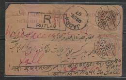 India  1897  QV  1/4A Post Card Registered Used  Rutlam  To  Jaora  #  46547   Indien Inde - 1858-79 Compañia Británica Y Gobierno De La Reina