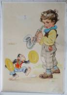 Cp Litho Illustrateur Lungers Hausen Enfant Garcon Trompette Saxo Et Singe Humanisé Jouant Cymbale Tambourin - Hausen, Lungers