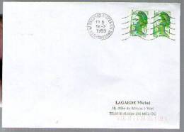 France Lettre CAD Tournon D'Agenais 16-02-1999 / Tp Liberté Roulette 2191 & 2222 - Coil Stamps