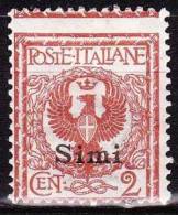 DODECANESE 1912 Black Overprint SIMI On Italian 2 Cent Redbrown  Vl. 1 MH - Dodekanesos