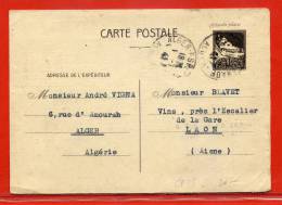 ALGERIE ENTIER POSTAL 80C MOSQUEE DE 1941 DE ALGER POUR LAON FRANCE FROISSURE - Storia Postale