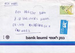 Israel Airmail Par Avion Label BANK LEUMI 1992 Cover To Denmark Architecture Stamp (2 Scans) - Airmail