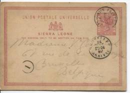 Sierra Leone CP1P Hig&G.1c.Freetown 20/08/1897 V.Bruxelles C.d'arrivée 24/9/1897 AP394 - Sierra Leona (...-1960)