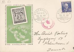 Sweden STOCKHOLM 1940 Card Karte Föreningen Frimärkssamlaren Utställning Stamp Exhibition DANISH Censor Zensur - Briefe U. Dokumente