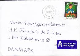 Iceland A Prioritaire Airmail Par Avion Label REYKJAVIK 2003 Cover Brief To Denmark Christmas Stamp - Cartas & Documentos