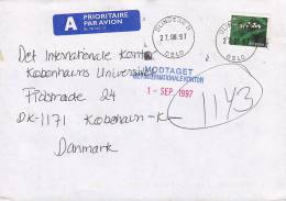 Norway A Prioritaire Airmail Par Avion Label BLINDERN H (Oslo) 1997 Cover Brief To Denmark Flower Blume - Cartas & Documentos