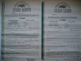 Estland Estonia Estonie Versicherungsdokumente Insurance Documents 1920/1930 Estonian LLOYD - Bank & Insurance