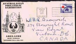 1954  Letter From Australasian Philatelic Exhibition To Canada SG 276 Red Cross, Exhibition Label On Back - Briefe U. Dokumente