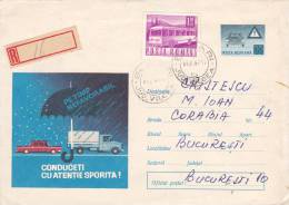 PREVENTIVE DRIVE,CARS,REGISTRED,COVER STATIONERY ,ENTIERE POSTAL,1969,ROMANIA - Camions