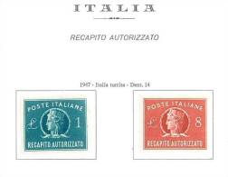 ITALIA REPUBBLICA - RECAPITO AUTORIZZATO   FIL. RUOTA 2 VALORI - NUOVI  GOMMA INTEGRA ** - MNH - Express/pneumatic Mail