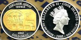 COOK ISLANDS $1 AUSTRALIA GOLD INGOT FRONT QEII HEAD BACK 2005 PROOF 1Oz .999 SILVER READ DESCRIPTION CAREFULLY !!! - Cookeilanden