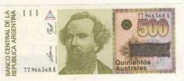 BILLET # ARGENTINE # 500 AUSTRAL  # QUINIENTOS AUSTRAL # 1988 # NICOLAS AVELLANEDA - Argentinië