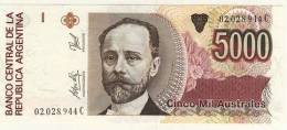 BILLET # ARGENTINE # 5000 AUSTRAL  # CINCO  MIL  AUSTRAL # 1989 # MIGUEL JUAREZ CELMAN - Argentinië