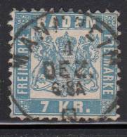 Baden Used Scott #28 7kr Coat Of Arms, Dull Blue - Oblitérés