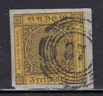 Baden Used Scott #9 6kr Numeral, Black On Yellow Cancel: 5-ring Target '37' Or '87' - Afgestempeld