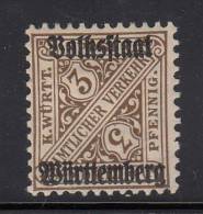 Wurttemberg MH Scott #O151 3pf Dark Brown Official With Overprint - Mint