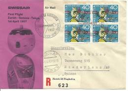 1957 Erstflug Zürich - Genf - Tokio Einschreiben - Primi Voli