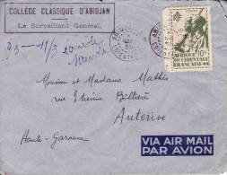 ABIDJAN R.P. COTE D´IVOIRE 1950 AFRIQUE COLONIE FRANCAISE LETTRE PAR AVION STAMP TIMBRE TAMPON COLLEGE MARCOPHILIE - Storia Postale