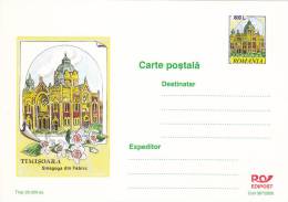 JUDAISME, JUDISM, TIMISOARA SINAGOGUE, ENTIERE POSTAUX, POSTCARD STATIONERY, UNUSED, 2000, ROMANIA - Judaisme