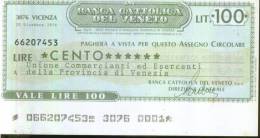 BANCA CATTOLICA DEL VENETO - VICENZA - Lire 100 - [10] Assegni E Miniassegni