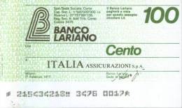 BANCO LARIANO - MILANO - Lire 100 - [10] Assegni E Miniassegni