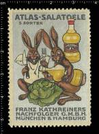 Old Original German Poster Stamp Advertising Cinderella Reklamemarke - Atlas - Salatoele Hase Hare Rabbit - Conejos