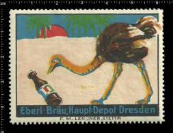 Old Original German Poster Stamp Advertising Cinderella Reklamemarke - Eberl Beer Bier Strauß Ostrich - Ostriches