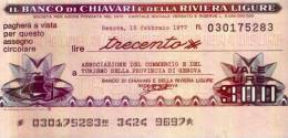 BANCO DI CHIAVARI E DELLA RIVIERA LIGURE - GENOVA - Lire 300 - [10] Chèques