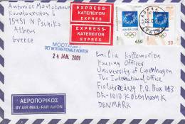 Greece Airmail Par Avion EXPRESS EXPRÉS Labels ATHENS 2001 Cover Lettera Olympische Sommerspiele Olympic Games - Covers & Documents