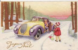 Carte Postale Fantaisie "Joyeux Noël"-ENFANT Dans VOITURE-CABRIOLET- VOIR 2 SCANS - - Voitures De Tourisme