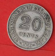 MALAYA  20  CENTS  1950   KM# 9  -    (2066) - Kolonies