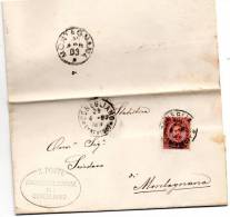 1893 LETTERA CON ANNULLO CONEGLIANO  TREVISO - Marcofilie