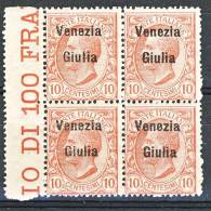 Venezia Giulia 1918-19 SS 2 N. 22 C. 10 Rosa QUARTINA MNH Bordo Di Foglio - Venezia Giulia